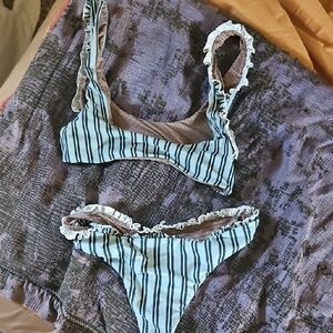 Acacia Swimwear Green and White Striped Bikini size small